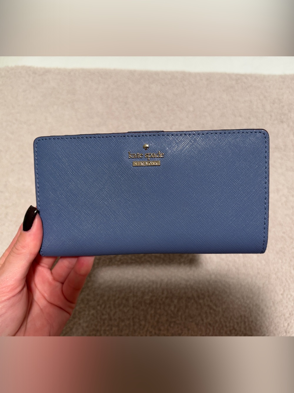 kate spade Blue Textured Saffiano Long Card Wallet with Gold Logo